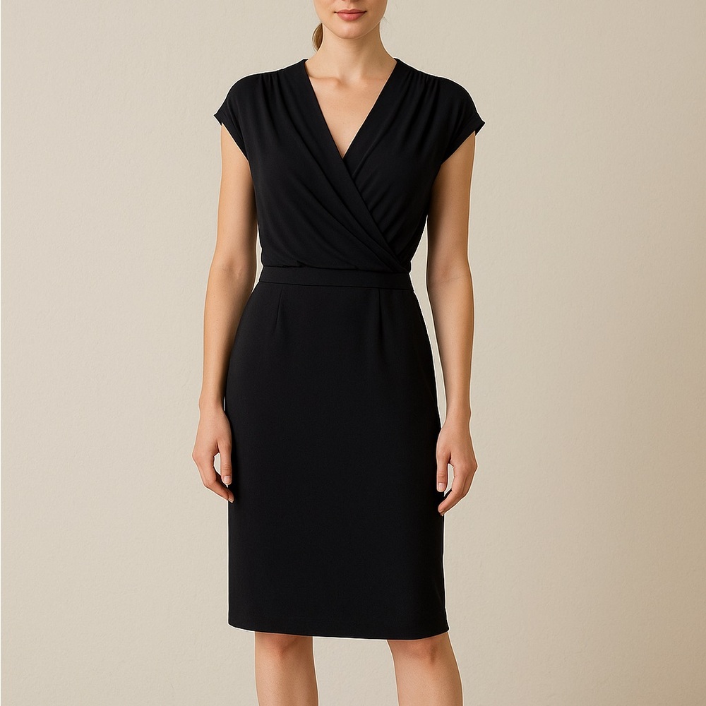 Elie Tahari Wrap Dress with Cap Sleeves & Mesh Shoulder Detail Size 2/4 Black